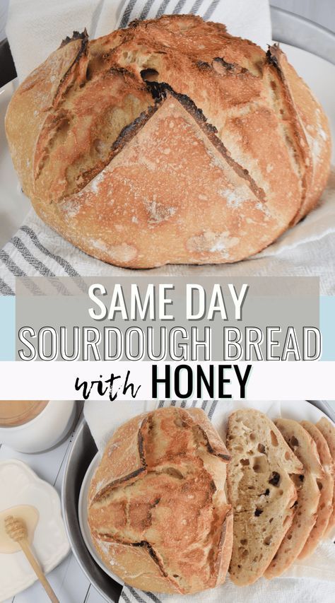 Fresh sourdough made for Easy Same Day Honey Artisan Sourdough Bread Recipe. Sweet Sourdough Bread Recipe, Same Day Sourdough Bread, Honey Sourdough, Same Day Sourdough, Homemade Sourdough Bread Recipes, Artisan Sourdough Bread, Artisan Sourdough Bread Recipe, Recipe With Honey, Sourdough Sandwich Bread