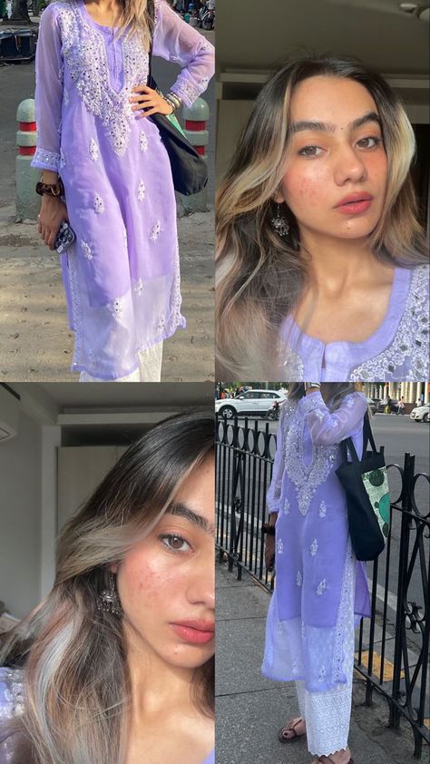 Chikankari Kurti Styling Ideas, Pose In Chikankari Kurti, Insta Story For Traditional Dress, After Wedding Outfit The Bride Indian, Chikankari Kurta Styling Ideas, How To Pose In Traditional Wear, Asthetic Kurta With Jeans, Collage Kurti Outfit, Indian Wear Instagram Story