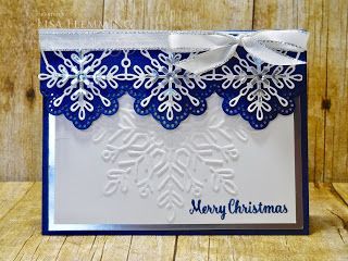 Make It Monday - Swirly Snowflakes Thinlits Christmas Card (Merry Christmas!) Chrismas Cards, Christmas Cards 2018, Snowflake Tree, Make It Monday, Thinlits Dies, Stamped Christmas Cards, Snowflake Cards, Holiday Snowflakes, Stampin Up Christmas Cards