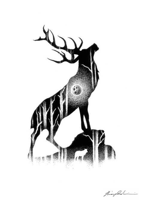 Tatuaje referencia Elk Tattoo, Dotted Drawings, Stippling Art, Deer Art, Desenho Tattoo, A Deer, Arte Animal, Pen Art, Animal Tattoos