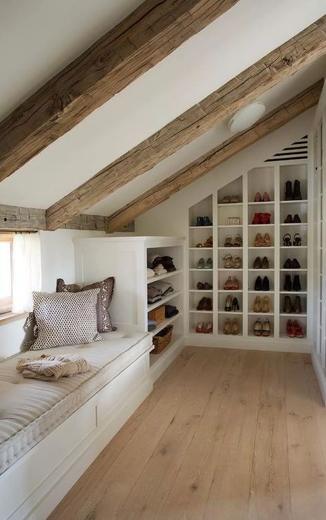 Attic Storage Ideas and Inspiration | Hunker Attic Room Ideas Slanted Walls, Slanted Wall Bedroom, Attic Closet Ideas, Small Attic Room Ideas, Loft Closet, Small Attic Room, Attic Room Ideas, 25 Aesthetic, 16 Aesthetic