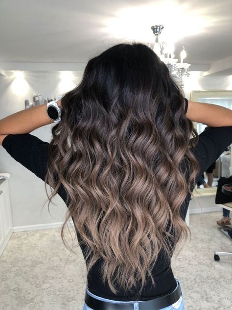 balayage hair, balayage for dark brown hair, brown to blonde balayage Blonde Balayage To Dark Balayage, Dark Brown Bright Blonde Balayage, Brunette To Gray Balayage, Dark Brown And Blonde Ombre Hair, Black Hair And Balayage, Bayalage Black Hair Medium Length, 2023 Ash Brown Hair, Hair Color Ideas For Black Hair Tips, Pretty Dark Hair With Highlights