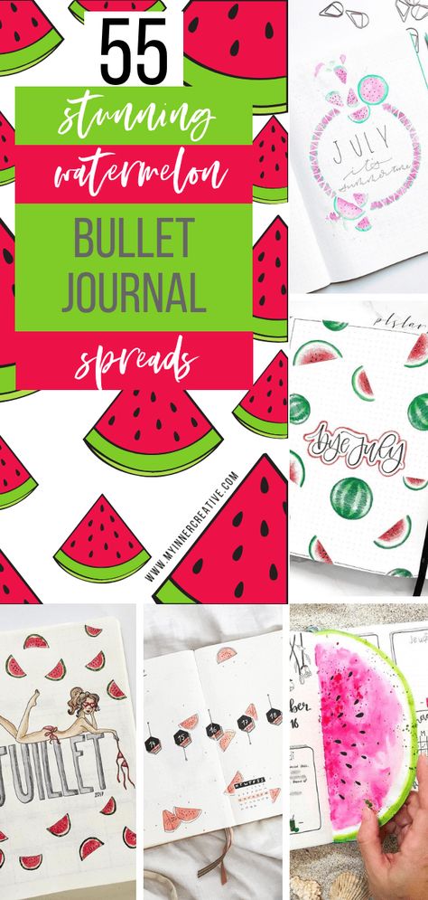 55 Stunning Watermelon bullet journal ideas | My Inner Creative Bujo Watermelon, Watermelon Bullet Journal, Planner Organization Printables, Bullet Journal Contents, Journal Creative, Bullet Journal For Beginners, Bullet Journel, Diy Back To School, Bullet Planner