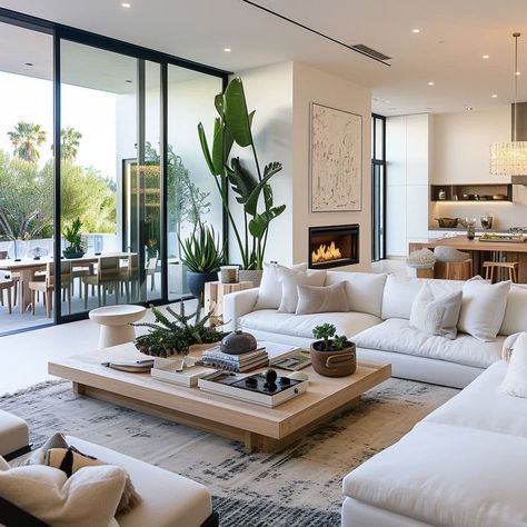 Living Room Designs Big Spaces, Modern Apartment Design Luxury, Feature Wall With Window, Dream House Interior Living Rooms, Natural Modern Living Room, Big Living Room Designs, Light Living Room Ideas, House Inspo Modern, Rustic Modern Interior Design