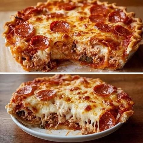 Paula Deen 🍲 | Dig into the layers of flavor with our Hearty Pizza Casserole Pie, where every slice is packed with your favorite pizza toppings | Facebook Pizza Casserole, Paula Deen, Lunch Menu, Pizza Pizza, Pizza Toppings, Pizza Sauce, On The Menu, Pizza Dough, Pizza Recipes