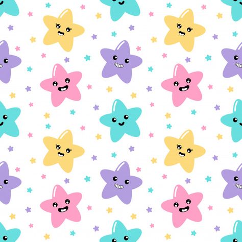 Kawaii cute stars pastel with funny faces cartoon seamless pattern on white background for kids. Faces Cartoon, Background For Kids, Pastel Stars, Idee Cricut, Kids Background, Stickers Kawaii, Cute Star, Background Colorful, Kids Pattern