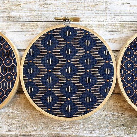 Jennifer Plott 💠Fiber Artist on Instagram: “Navy + orange + gold = 😊. For me anyway. I'm steadily wo Geometric Embroidery Designs, Sashiko Pattern, Blackwork Patterns, For Me, Geometric Embroidery, Fiber Artist, Textile Crafts, Creative Embroidery, Embroidery Motifs