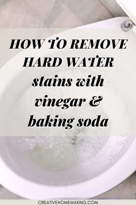 How to remove hard water stains in your toilet with vinegar and baking soda. One of my favorite bathroom cleaning hacks! Toilet Hard Water Stains, Remove Toilet Bowl Stains, Removing Hard Water Stains, Toilet Stain Remover, Clean Toilet Bowl Stains, Cleaning Toilet Stains, Decorating With Art, Baking Soda Cleaner, Toilet Bowl Stains