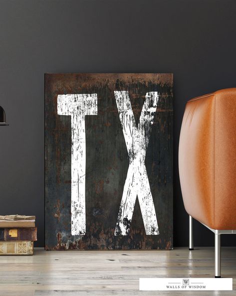 TX Vintage Canvas Sign - Texas Wall Art - Texas Lover Home Decor Black Style Living Room, Rustic Wood Frames Diy, Vinyl Home Decor Ideas, Western Gallery Wall, Bachelor Ideas, Cow Things, Rustic Signage, Western Canvas, Classic Essence