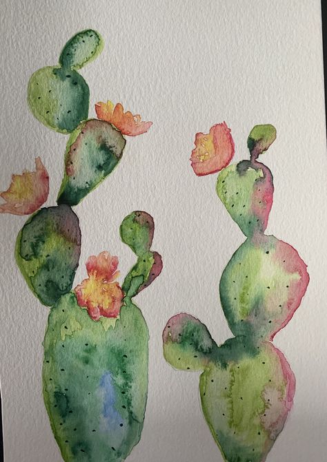 Watercolour Cactus Painting, Cactus Watercolor Easy, Watercolor Succulents Easy, Easy Things To Watercolor, Small Water Colour Painting, Watercolor Cactus Tutorial, Watercolour Inspiration Easy, Watercolor Art Cactus, Aquarelle Painting Easy