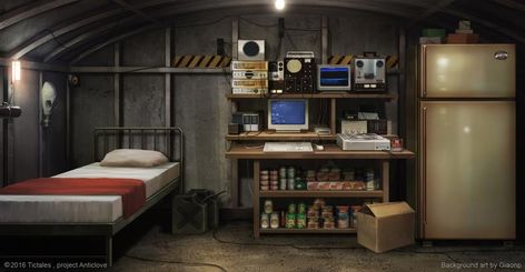 Inside the bunker - Visual Novel Background by giaonp on DeviantArt Bunker Room, Visual Novel Background, Cyberpunk Apartment, Bunker Home, Wattpad Background, Anime House, Episode Interactive Backgrounds, The Bunker, Episode Backgrounds