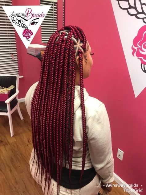 Save time and money!!get this look Knotless Box Braids Large, Box Braids Large, Box Braids Medium, Braids Large, Burgundy Box Braids, Braids Red, Hairstyles And Makeup, Red Box Braids, Braided Mohawk Hairstyles