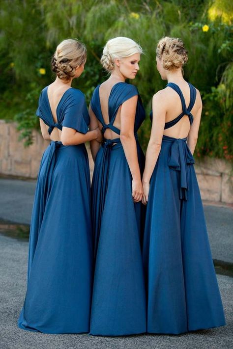 Convertible Long Bridesmaid Dresses By Goddessbynature / http://www.himisspuff.com/convertible-bridesmaid-dresses/ Jewel Tone Bridesmaid, Midnight Blue Wedding, Indigo Wedding, Multiway Bridesmaid Dress, Fall Bridesmaid Dresses, Convertible Bridesmaid Dress, Wedding Colors Blue, Blue Bridesmaid Dresses, Blue Bridesmaids