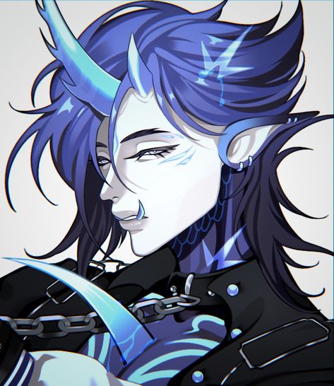 Demonic Character Design, Face Markings Character Design, Drider Male Art, Demon Oc Art Male, Blue Demon Art, Male Demon Character Design, Alien Boy Oc, Monster Boy Oc, Demon Boy Oc