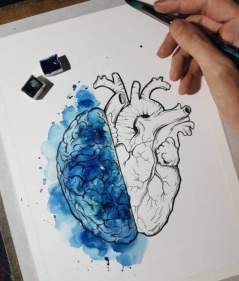 Heart And Brain Art, Human Heart Drawing, Meaningful Drawings, Easy Canvas Art, Easy Doodle Art, Small Canvas Art, Watercolor Art Lessons, Book Art Diy, Doodle Art Designs