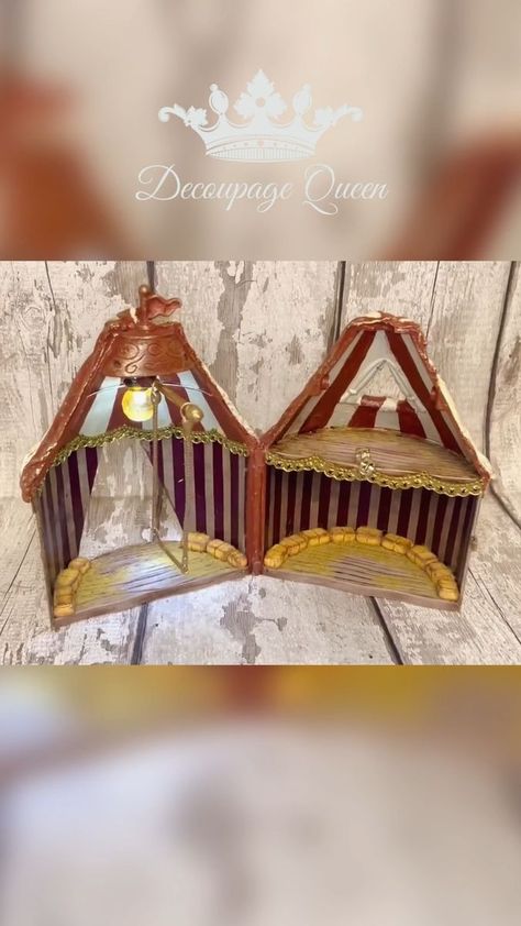 Circus Miniatures, Diy Circus Tent, Circus Diorama, Circus Tent Craft, Circus Diy, Midnight Circus, Line Project, Whimsical Crafts, Miniature Making