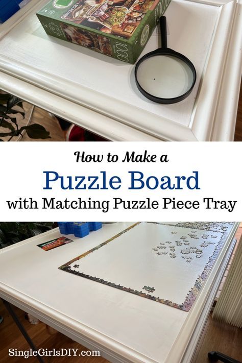 If you love puzzles, then you need to make this DIY puzzle board! Easy instructions for how to make a customizable puzzle board with matching puzzle piece tray. Diy Puzzle Board, Make A Puzzle, Diy Easel, Diy Puzzle, Puzzle Table, Puzzle Frame, Diy Puzzles, Staining Cabinets, Diy Tray