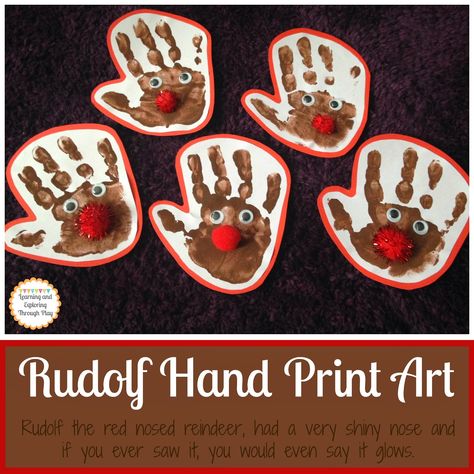 Rudolph Handprint Crafts For Kids, Rudolf Handprint Craft, Handprint Rudolph Craft, Rudolph Handprint Art, Snowflake Handprint, Winter Sensory Play, Soup Winter, Play Ideas For Kids, December Art