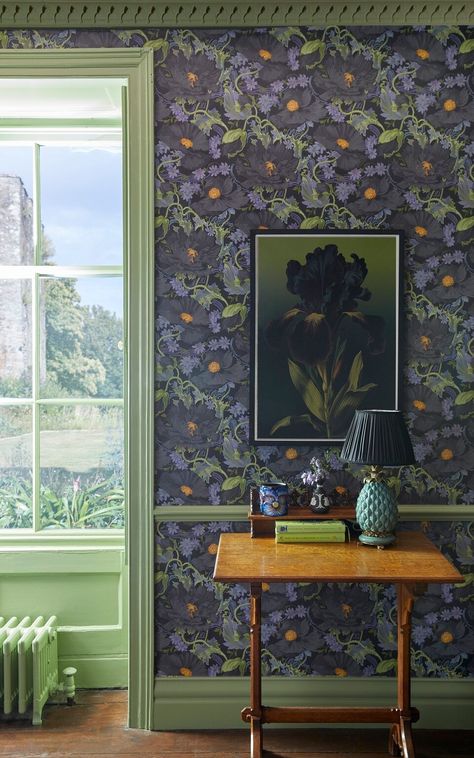 Think wallpaper is old-fashioned? Think again Wallpaper And Paint Combination, Wallpaper And Paint, House Of Hackney, British Interior, Paint Combinations, Gothic Garden, Wallpaper Project, London Design Festival, Living Room Collections