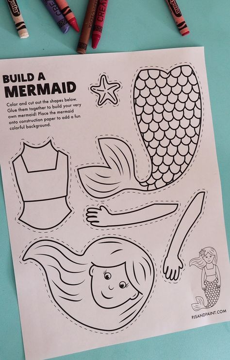 build a mermaid printable Activities For Mermaid Birthday Party, Mermaid Week Preschool, Mermaid Diy Birthday Party, At Home Mermaid Party, Build A Mermaid Printable, Mermaid Crown Printable, Free Mermaid Party Printables, Mermaid Preschool Craft, How To Make A Mermaid