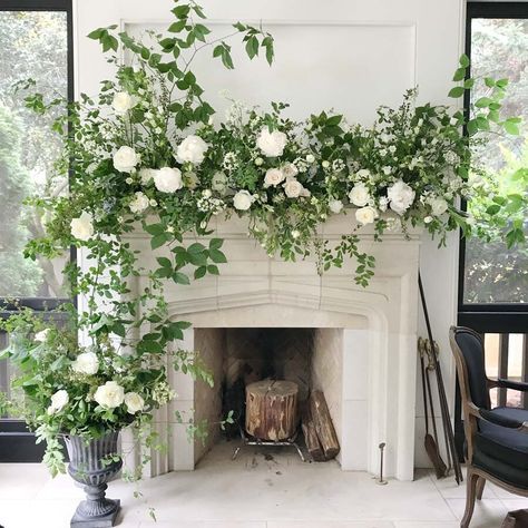 Elizabeth & Sean — Velvet & Twine Mantel Floral Arrangements, Wedding Fireplace Decorations, Mantel Flowers, Wedding Mantle, Wedding Fireplace, Mantelpiece Decor, Fireplace Mantle Decor, Large Scale Floral, Wedding Aisle