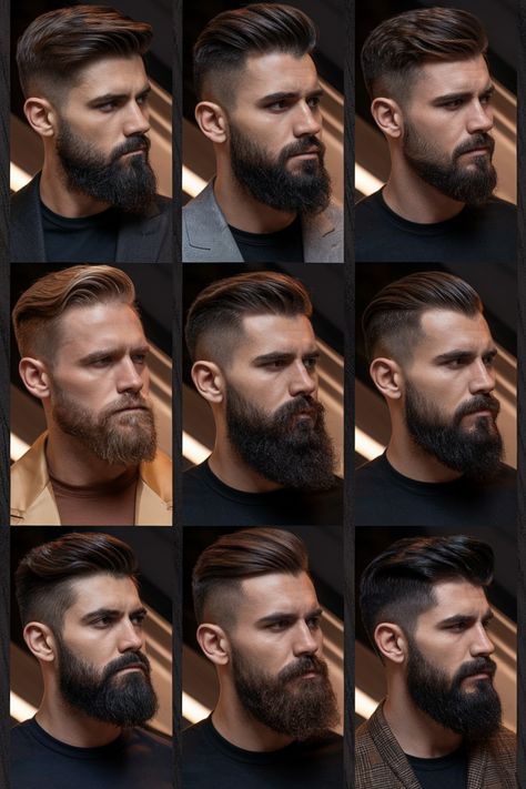 Beard Side View, Groom Hairstyle Men Wedding With Beard, Haircut For Bearded Men, Trendy Beard Styles For Men, Men’s Facial Hair Trends, Beard Shapes For Men, Full Beard Styles For Men, Square Beard, Cool Beard Styles