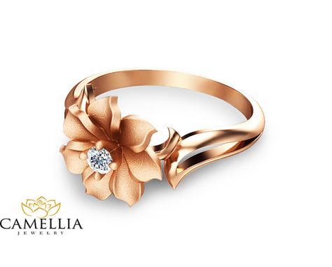 Special Reserved - Unique Diamond Engagement Ring in 14K Rose Gold Leaf and Flower Solitaire Ring Engrave the word Family SETTING #SKU: CJ-0007B Metal: 14K Rose Gold (Available Also in 14K White or Rose gold - No Extra Charge) Certificate: CJC (Camellia Jewelry Certificate) Ring Rose Gold Flower Ring, Rose Gold Leaf, Gold Finger Rings, Nature Inspired Engagement Ring, Gold Flower Ring, Unique Diamond Engagement Rings, Gold Pendant Jewelry, Unique Diamond Rings, Rose Gold Diamond Ring