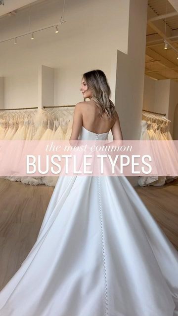 Studio I Do Bridals Wedding Dress Shop on Instagram: "Let’s talk about bustles, baby! ✨ If you’re getting ready to say “I do” and you’ve got a gorgeous gown with a long train, you’re going to want to learn about the magic of bustling. Trust me, you don’t want to be tripping over your dress on the dance floor. Our very own Alterations Manager Mitchell is here to show you the three common bustle types! - Pickup/Traditional Bustle - Flat Bustle - French Bustle Each one has its own unique style and benefits, so you can bustle your wedding dress with confidence. So go ahead and bustle up, because your wedding day is meant to be celebrated without a care in the world!" Bustle Wedding Dress Styles Trains, Wedding Dress Bustle Types, Diy Wedding Dress Bustle, Bustle Types, Wedding Dress Train Bustle, Wedding Gown Bustle, French Bustle, Wedding Dress Bustle, Organza Wedding Dress