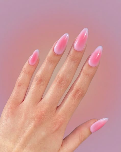 Best 21  aura almond nails you must try this year Aura Almond Nails, 22 Nails, Almond Nails Pink, Pink Summer Nails, Beachy Nails, Nails Extra, Light Pink Nails, Pink Ombre Nails, Airbrush Nails