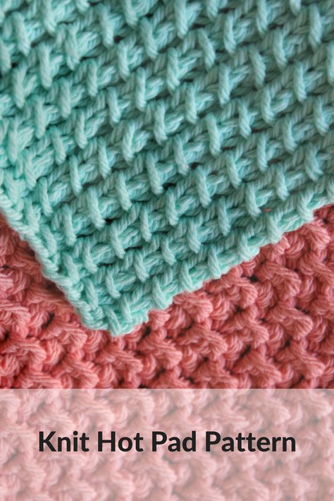 Free knit hot pad pattern. DIY knit home decor pattern. Great gift idea! Knitted Pot Holders Hot Pads, Knit Home Decorating, Knitting Potholders Pattern, Knitted Potholder Patterns Free, Knitted Potholders Free Pattern, Hot Pad Knitting Pattern, Knit Hot Pads, Knit Pot Holders Free Pattern, Pot Holder Knitting Pattern