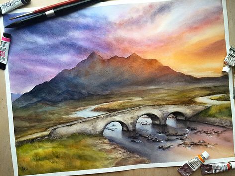 Isle Of Skye, Scotland Scotland Watercolor, Beautiful Places Around The World, I Have To Study, Scotland Art, Watercolor Calendar, Scotland Landscape, Indigenous Australian Art, Isle Of Skye Scotland, Painting Landscapes