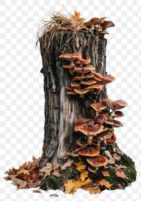 Tree Mushrooms Drawing, Mushrooms On A Tree, Mushrooms On Tree Stump, Tree Stump With Mushrooms Drawing, Mushroom On Tree, Tree Stump With Roots Drawing, Tree Stump Illustration, Tree Stump Mushroom, Phone Reference