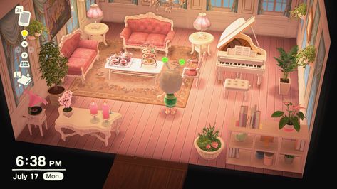 Pink elegant living room acnh Acnh Cute Living Room, Animal Crossing House Interior Ideas Pink, Acnh Pink Room Ideas, Acnh Living Rooms Ideas Pink, Animal Crossing Pink Living Room, Animal Crossing Living Room Ideas Pink, Acnh Pink Living Room, Animal Crossing Pink Room, Acnh Pink Bedroom