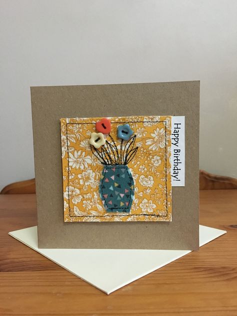 Sew Birthday Card, Hand Sewn Greeting Cards, Stitched Birthday Cards, Applique Birthday Cards, Quilted Birthday Cards, Hand Sewn Cards, Fabric Birthday Cards Handmade, Sewn Birthday Cards, Fabric Birthday Cards