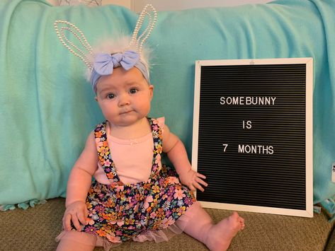 April Milestone Picture Ideas, Baby Easter Letterboard, 7 Month Letter Board Ideas, Spring Baby Milestone Picture, April Milestone Baby Picture Boy, April Showers Milestone Pictures, 7 Month Milestones, Easter Baby Photos, 7 Month Baby