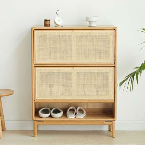 Japan Furniture, Slim Shoe Cabinet, Wooden Shoe Cabinet, Cabinet Buffet, Earthy Home Decor, Cane Furniture, Small Apartment Design, Interior Design Guide, Fine Living