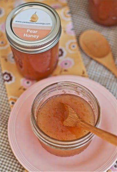 Pear honey, sweet and spreadable with a hint of ginger | yankeekitchenninja.com Pear Honey Recipe, Pear Honey, Ginger Recipe, Canning Fruit, Pear Jam, Canning Jam, Pear Recipes, Jam And Jelly, Ginger Recipes