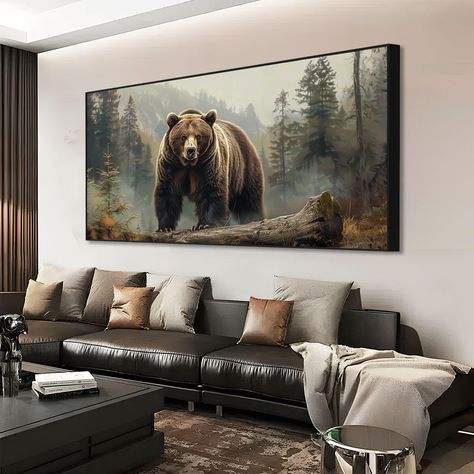 Forest Wall Art Living Room, Wildlife Decorating Ideas Living Rooms, Forest Office Decor, Bear Home Decor, Elk Pictures, Wild Pictures, Teen Hangout, Mountain Condo, Pictures Wall Decor