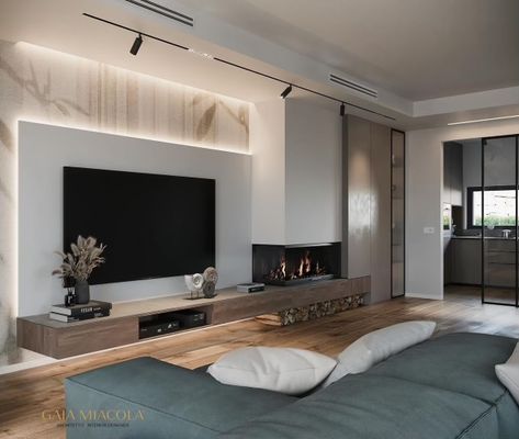 Mounted Tv And Fireplace, Corner Fireplace Living Room, Earthy Living Room, Feature Wall Living Room, Fireplace Tile Surround, Bedroom Interior Design Luxury, Fireplace Built Ins, Room With Fireplace, House Extension Design