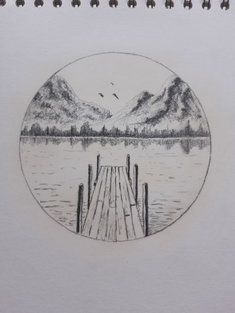 Circle Nature Tattoo, Inktober Inspiration, Sketchbook Prompts, Scene Tattoo, Cute Finger Tattoos, Landscape Pencil Drawings, Inktober 2024, Circle Tattoo