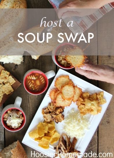 For a fun fall gathering with friends, host a Soup Swap Party! Get together with pals to share soup recipes, enjoy bread, cheese and crackers, and the good company of companions! Soup Swap Party, Soup Potluck Party, Soup Party Ideas, Party Soup, Potluck Themes, Soup Swap, Soup Party, Soup Bar, Swap Party