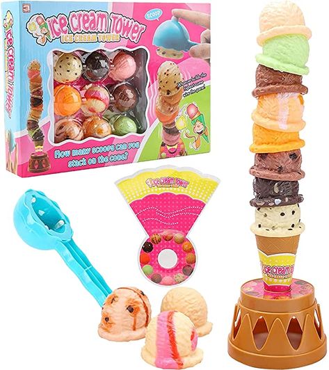 AmazonSmile: Ice Cream Stacking Tower Balancing Game with Scooper for Kids Pretend Food Play Set Kitchen Dessert : Toys & Games Ice Cream Party Games, Ice Cream Party Favors, Ice Cream Games, Play Ice Cream, Tower Games, Pretend Play Food, Princess Toys, Pretend Food