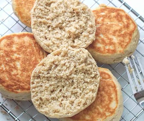 Gluten Free English Muffins (Vegan, Sourdough) - Healthy Taste Of Life Gluten Free English Muffin Recipe, Savory Breakfast Ideas, Gluten Free Dairy Free Breakfast, Gluten Free Hamburger Buns, Gluten Free Hamburger, Gluten Free English Muffins, Gluten Free Sourdough Starter, Gluten Free Sourdough Bread, Buckwheat Bread