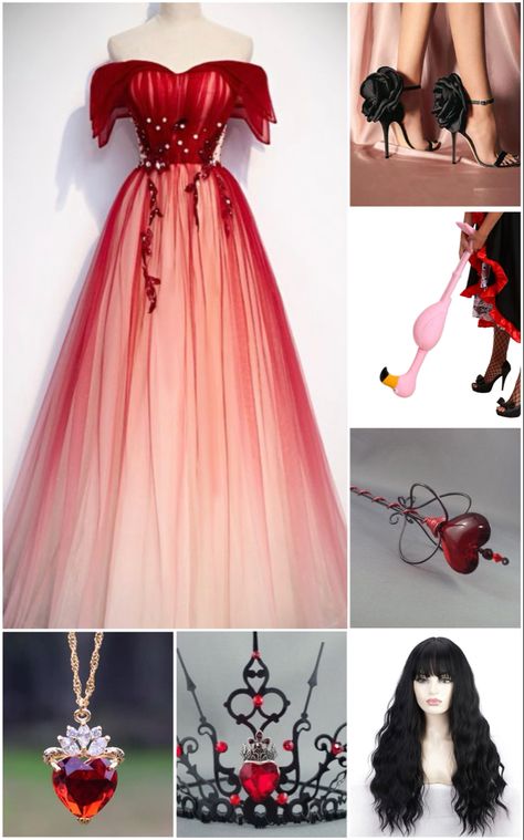 Queen Of Hearts Prom Dress, Queen Of Hearts Ball Gown, Queen Of Hearts Dress Aesthetic, Queen Of Hearts Dress Inspiration, Queen Of Hearts Inspired Dress, Queen Of Hearts Aesthetic Outfits, Queen Of Hearts Outfit Ideas, Queen Of Hearts Inspired Outfits, Queen Of Hearts Cosplay