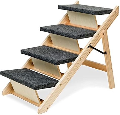 Amazon.com : MEWANG Wooden Dog Stairs/Steps - Foldable 4 Levels Pet Stairs & Ramp Perfect for Beds and Cars - Portable Dog/Cat Ladder Up to 110 Pounds : Pet Supplies Foldable Stairs, Ramp Stairs, Cat Ladder, Pet Ramp, 110 Pounds, Dog Stairs, Pet Stairs, Dog Ramp, Pet Steps