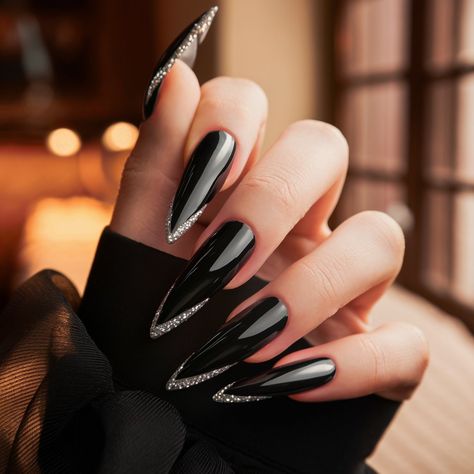 24 Black Chrome Nail Ideas: Stunning Designs for Every Occasion Black And Silver Wedding Nails, Black Chrome Nail, Metallic Black Nails, Chrome Nails Ideas, Almond French Tips, Black Sparkle Nails, French Tip Designs, Chrome Nail Ideas, Black Chrome Nails