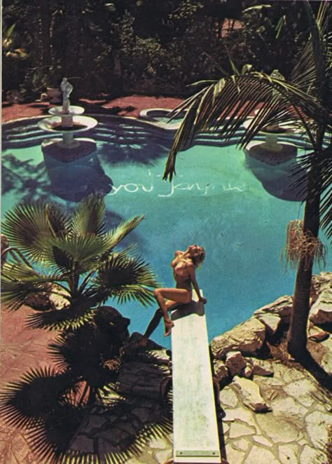 A great photo of Jane Mansfrield's pool by Chris Von Wangenheim for Oui, January 1974. Wedding Dresses Ball Gown With Sleeves, Chris Von Wangenheim, Celebrity Skin Care, Pink Palace, Celebrity Wedding Dresses, Jayne Mansfield, Going Green, Mariska Hargitay, Celebrity Moms