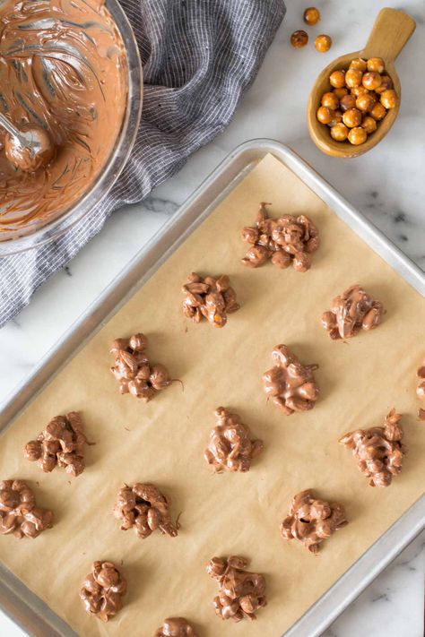 These super easy Chocolate Peanut Clusters with caramel and pretzels will be your new favorite sweet and salty treat! Chocolate Peanut Clusters, Peanut Clusters, Caramel Bits, Salty Treats, Mini Pretzels, Butterscotch Chips, Melting Chocolate Chips, Little Kitchen, Milk Chocolate Chips