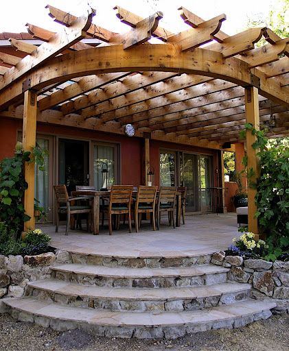 Curved Pergola, Stone Steps, Pergola Design, Pergola Canopy, Wooden Pergola, Backyard Pergola, Have Inspiration, Outside Living, Pergola Plans