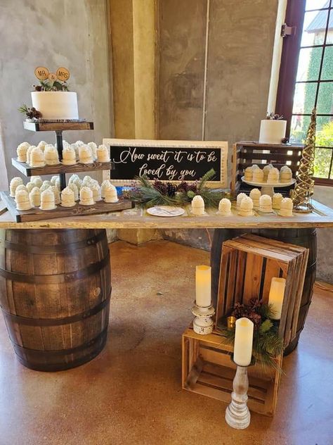 Country Theme Dessert Table, Groom’s Table Ideas, Rustic Princess Wedding, Farmhouse Dessert Table Ideas, Grooms Dessert Table Ideas, Farm Style Table Wedding, Rustic Reception Table Decor, Eucalyptus Wedding Cupcakes, Western Desert Table Ideas